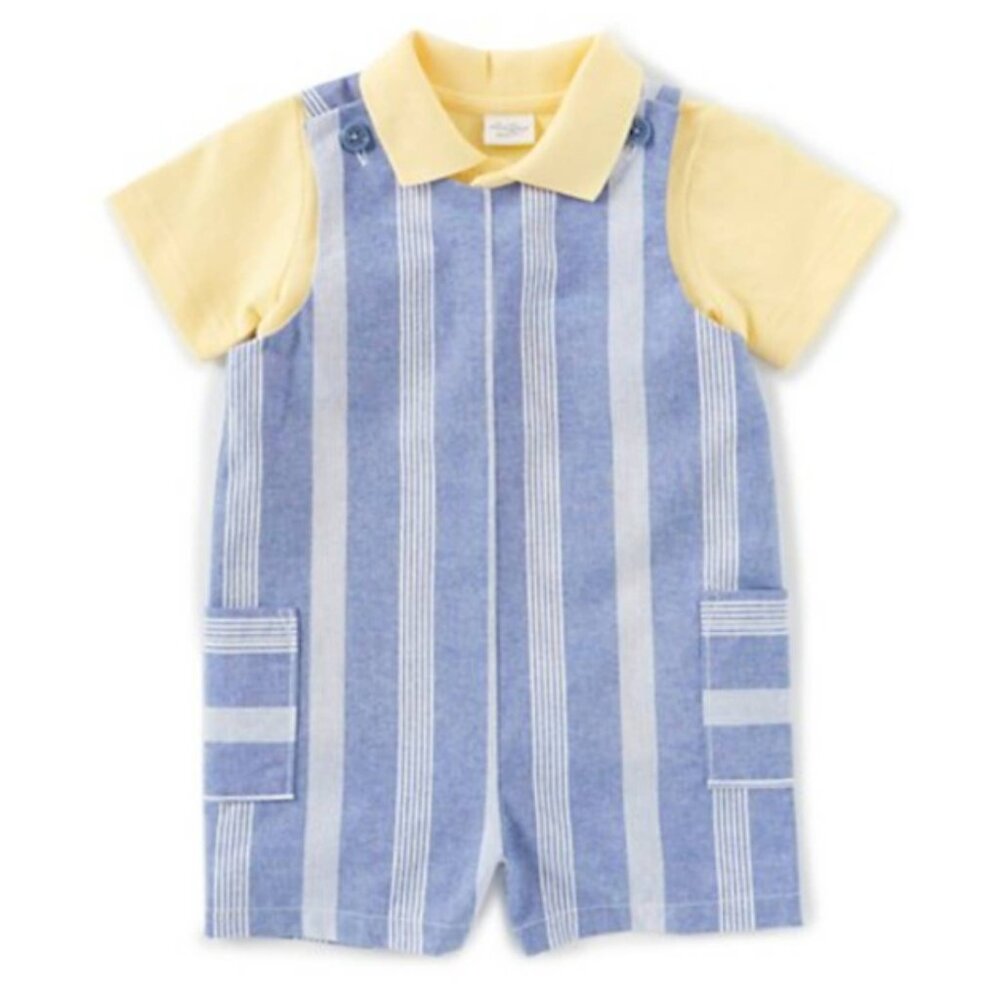 Starting Out 2PC Set, Yellow Shirt w/ Blue & White Striped Overalls, Size 6MO!!